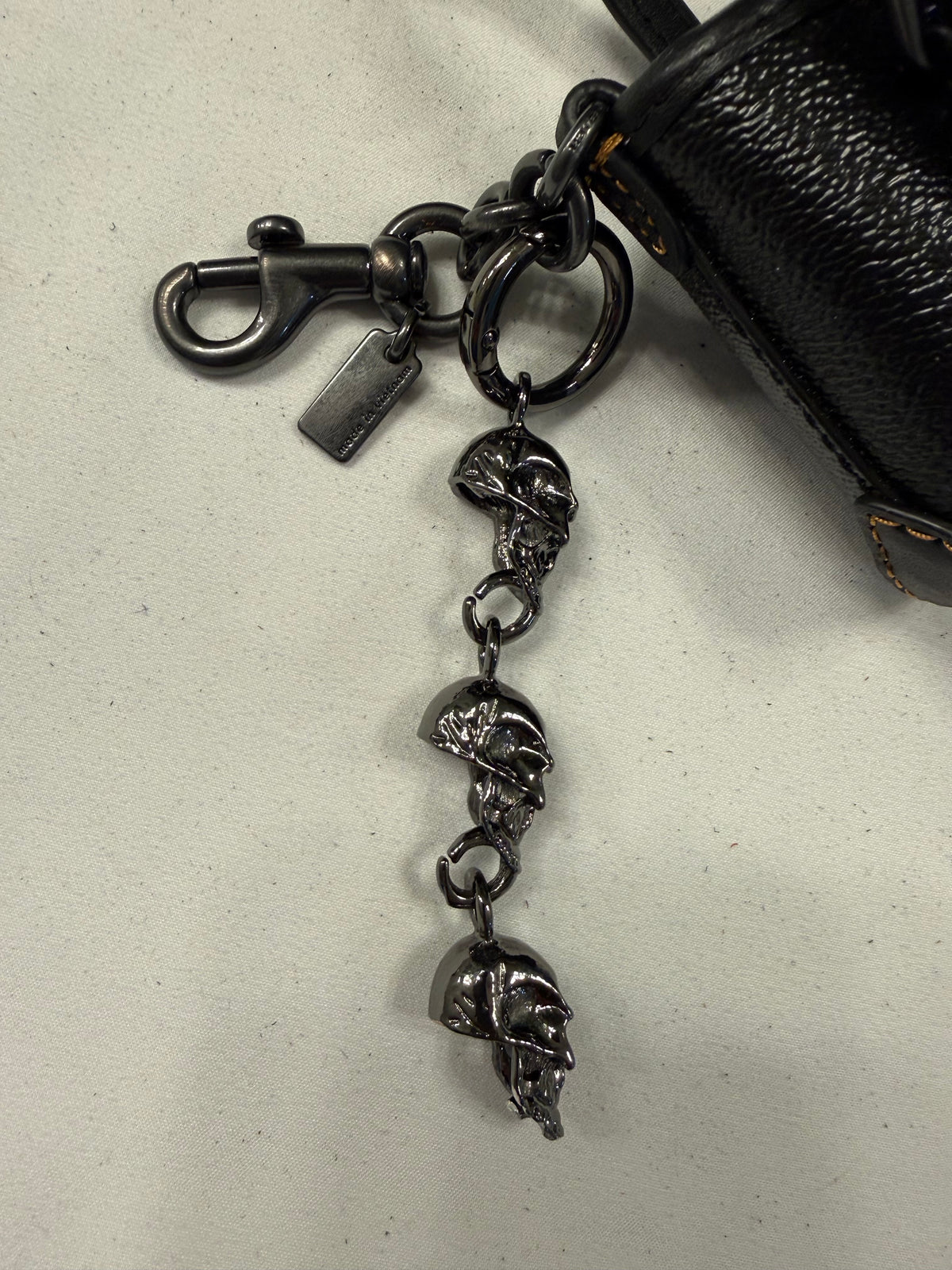 Upcrafted Coach Tote Mini-Bag Charm Painted Black with Skull Charms Gunmetal
