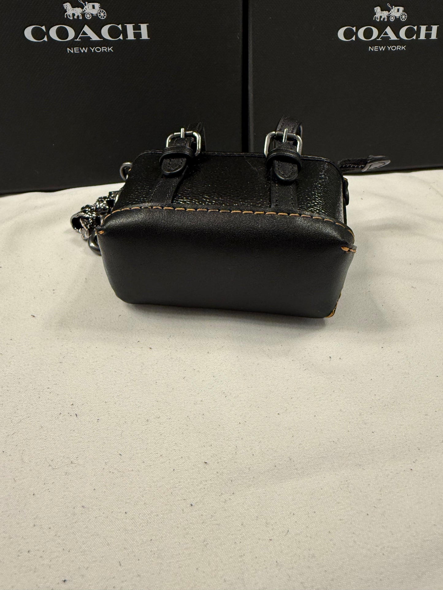 Upcrafted Coach Tote Mini-Bag Charm Painted Black with Skull Charms Gunmetal