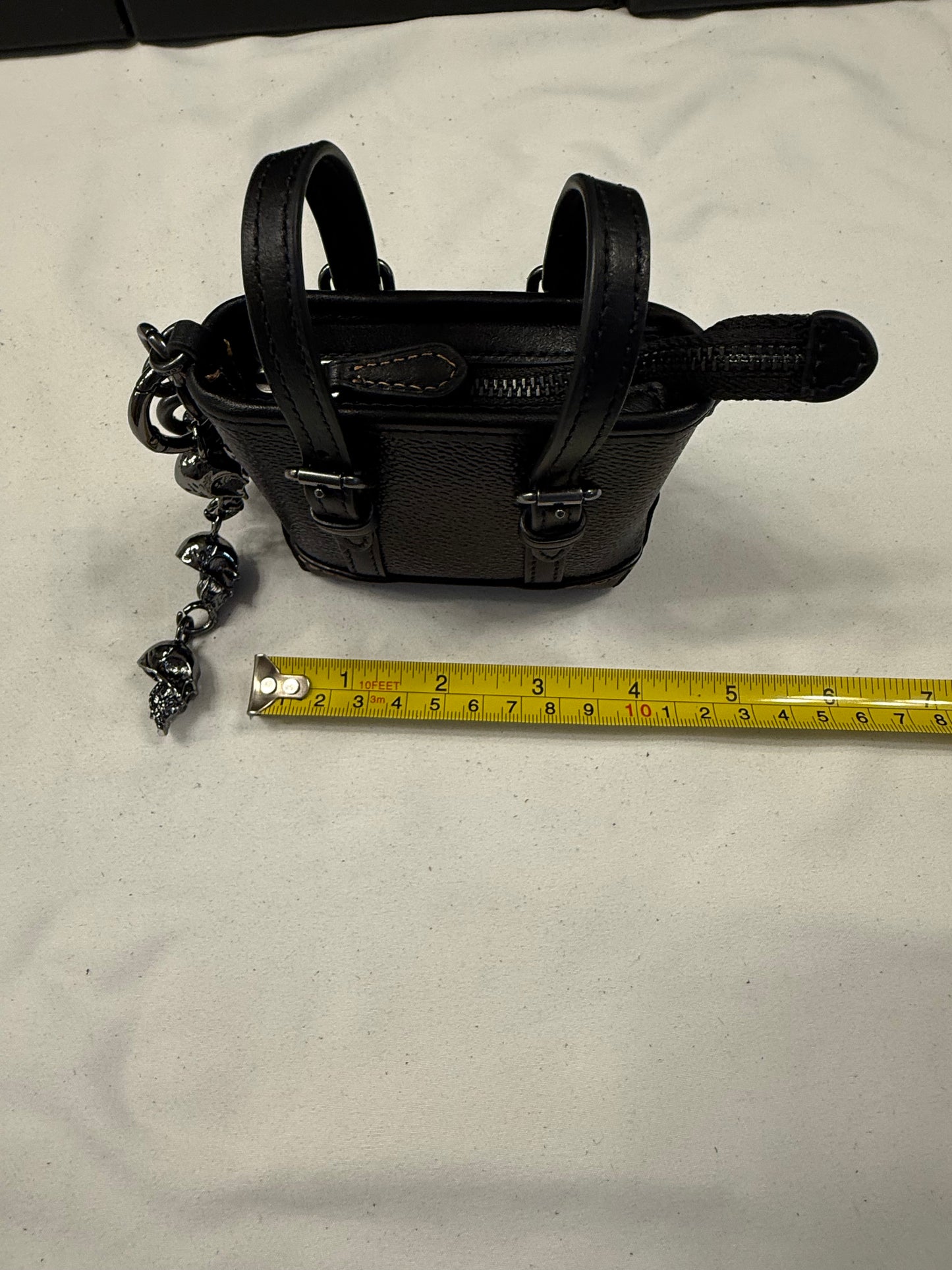 Upcrafted Coach Tote Mini-Bag Charm Painted Black with Skull Charms Gunmetal