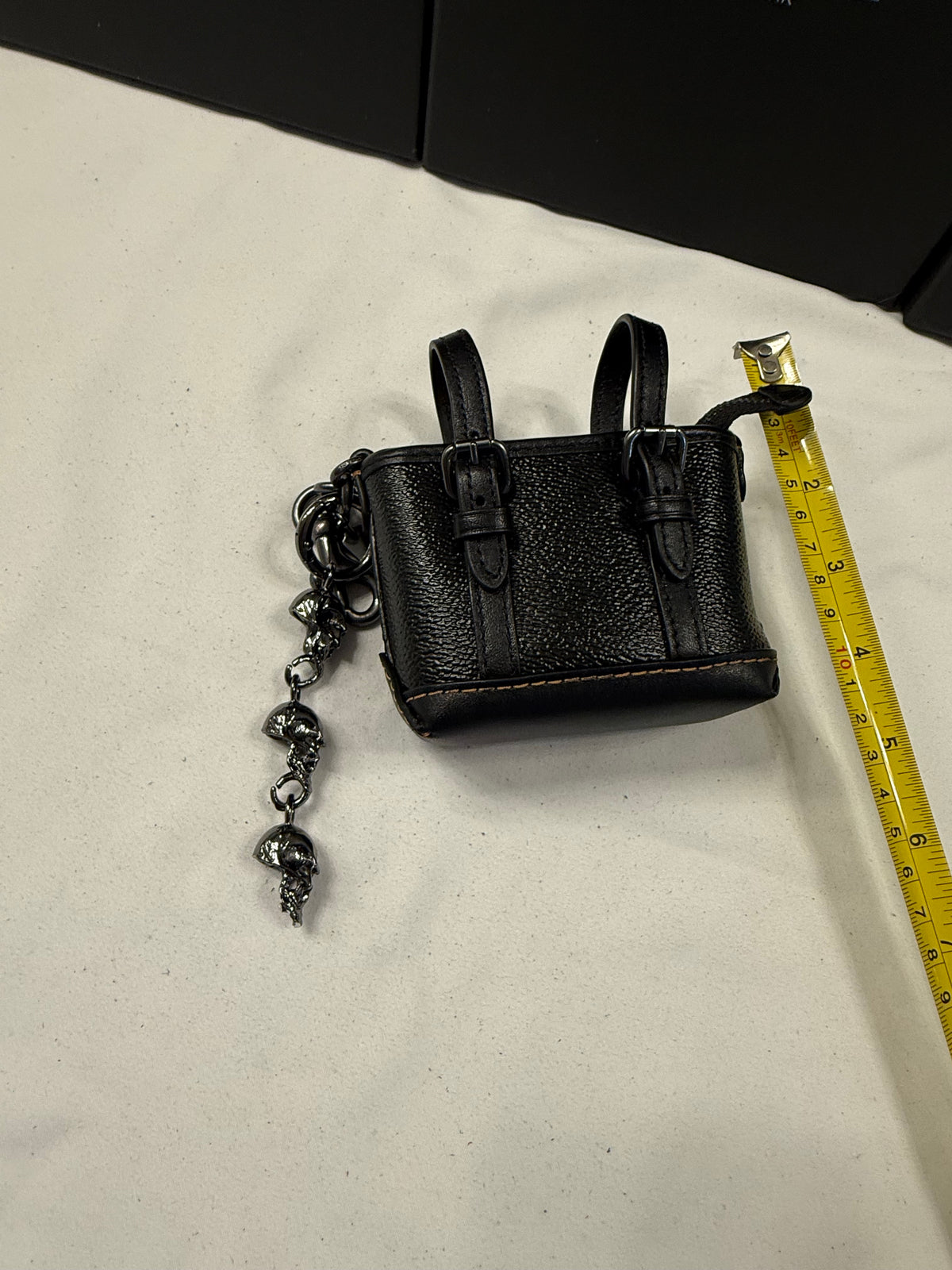 Upcrafted Coach Tote Mini-Bag Charm Painted Black with Skull Charms Gunmetal