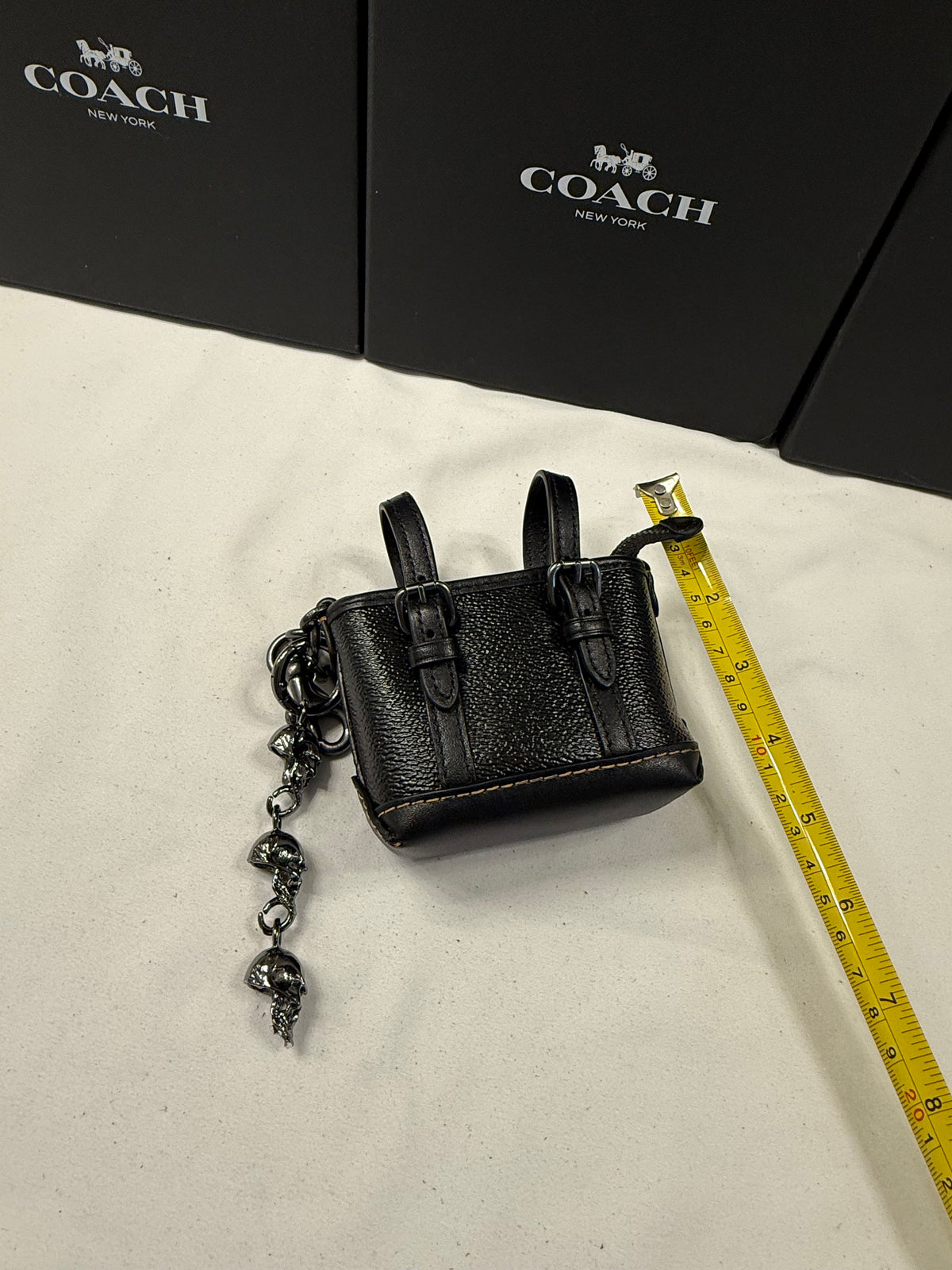 Upcrafted Coach Tote Mini-Bag Charm Painted Black with Skull Charms Gunmetal