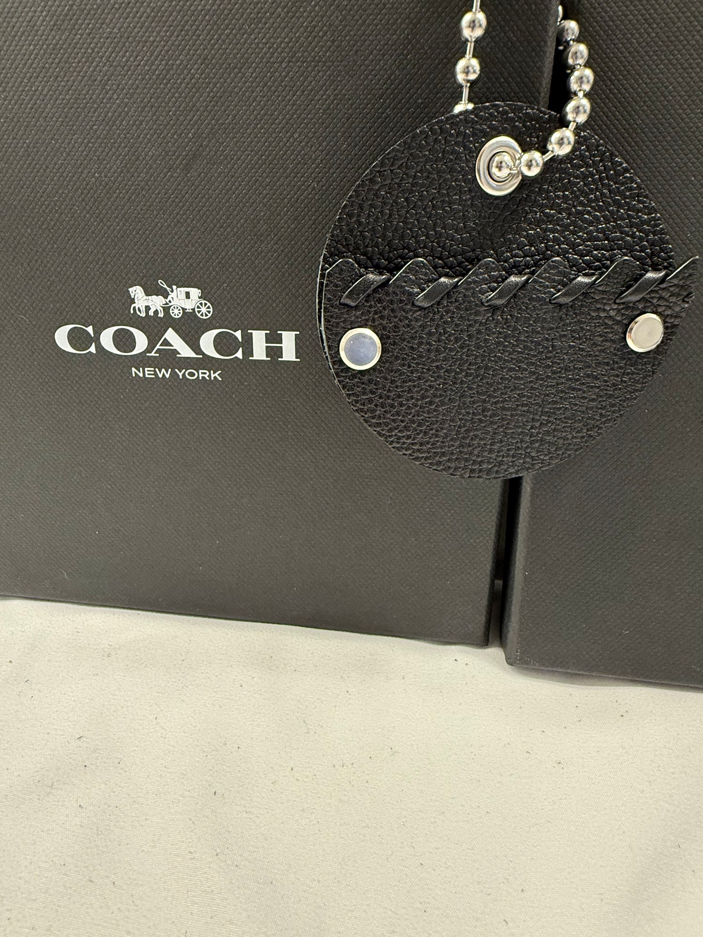 Repurposed Piece of a Coach Bag Bag Charm on Large Ball Chain Silver Tone