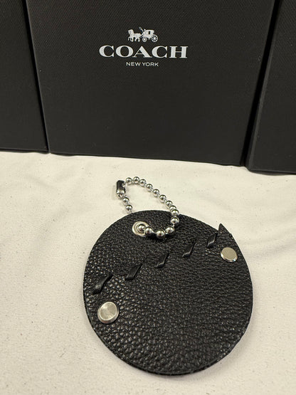 Repurposed Piece of a Coach Bag Bag Charm on Large Ball Chain Silver Tone