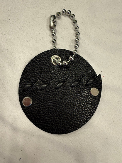 Repurposed Piece of a Coach Bag Bag Charm on Large Ball Chain Silver Tone