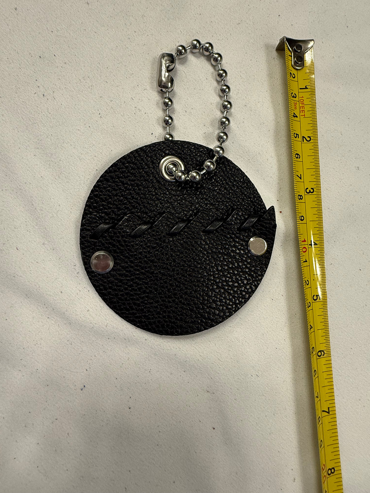 Repurposed Piece of a Coach Bag Bag Charm on Large Ball Chain Silver Tone