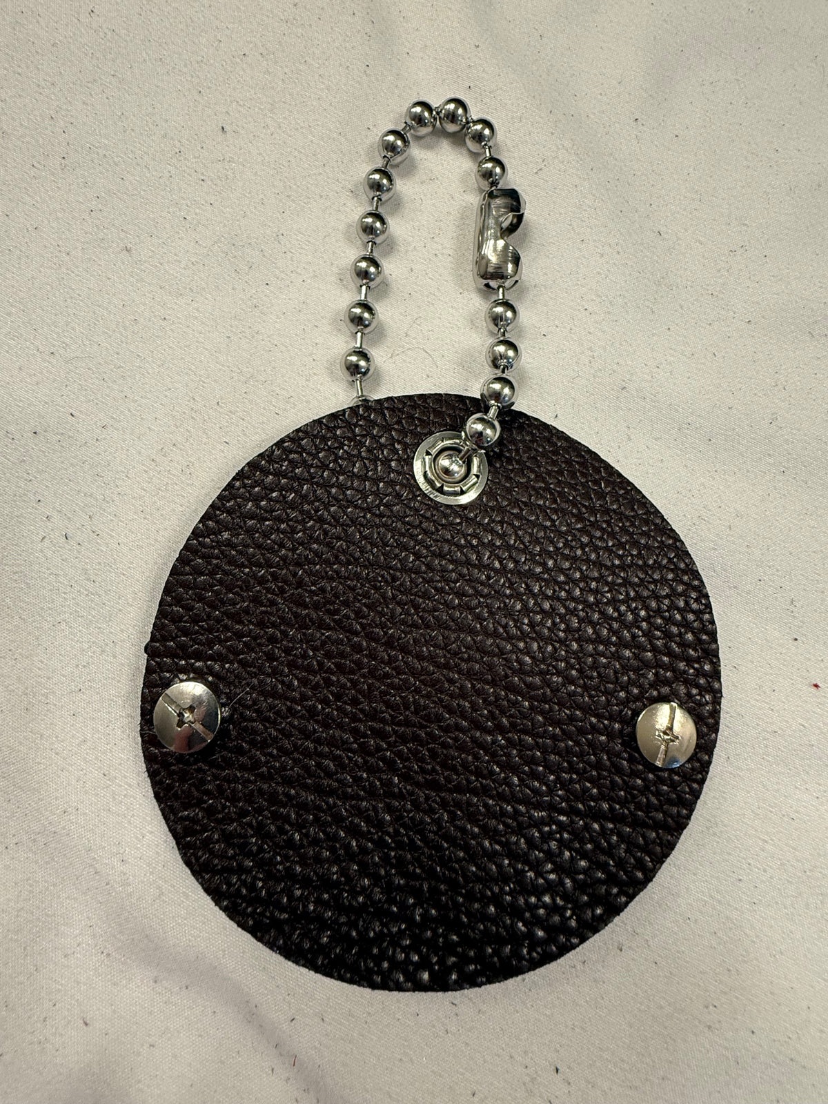 Repurposed Piece of a Coach Bag Bag Charm on Large Ball Chain Silver Tone