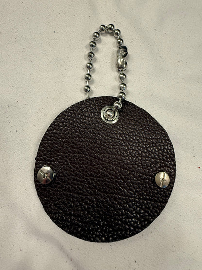 Repurposed Piece of a Coach Bag Bag Charm on Large Ball Chain Silver Tone