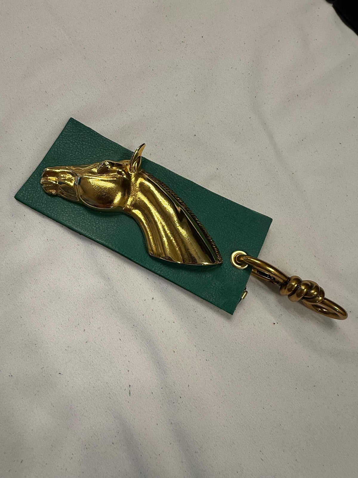 Repurposed Moss Mills Clutch Metal Horse Emblem on Green Leather Bag Charm
