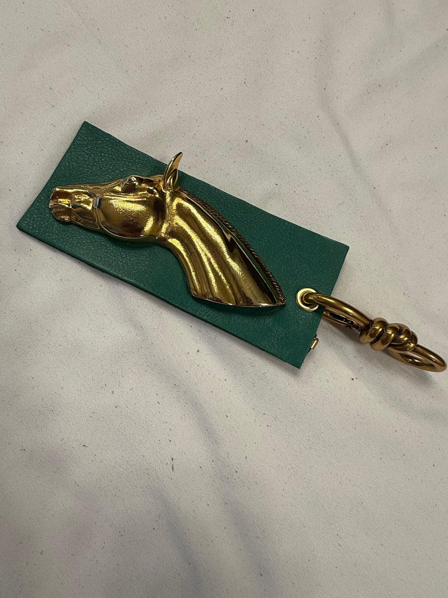 Repurposed Moss Mills Clutch Metal Horse Emblem on Green Leather Bag Charm