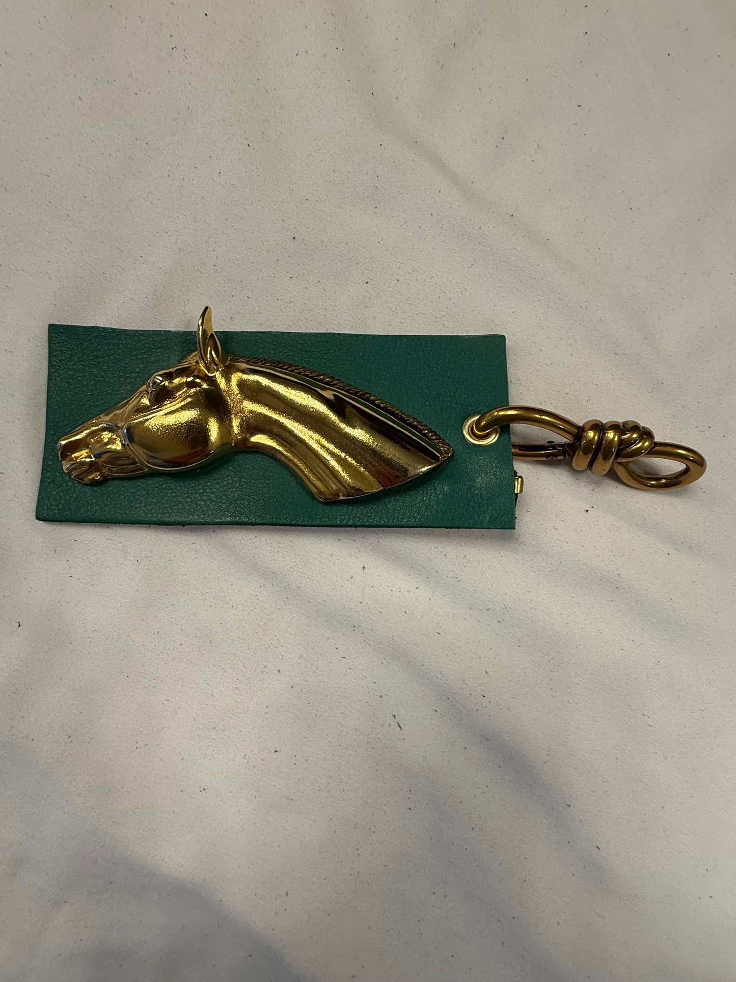 Repurposed Moss Mills Clutch Metal Horse Emblem on Green Leather Bag Charm