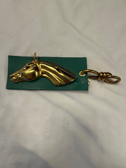 Repurposed Moss Mills Clutch Metal Horse Emblem on Green Leather Bag Charm