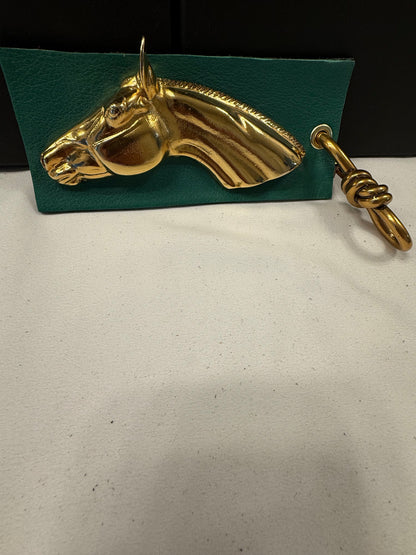 Repurposed Moss Mills Clutch Metal Horse Emblem on Green Leather Bag Charm