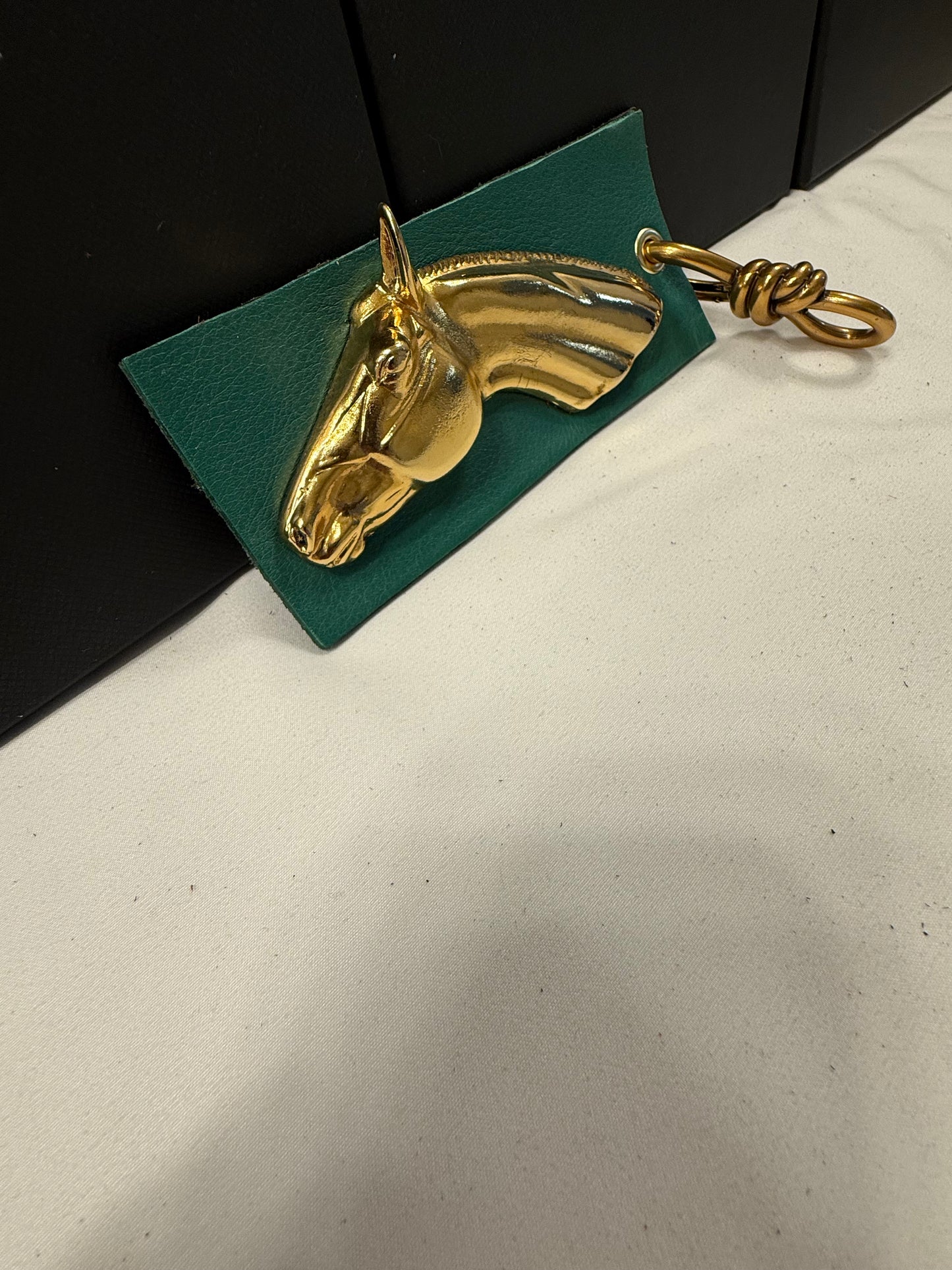 Repurposed Moss Mills Clutch Metal Horse Emblem on Green Leather Bag Charm