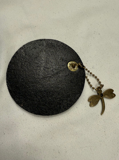 Dragonfly Bag Charm Painted on Leather Disc with Dragonfly Charm
