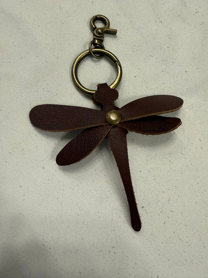 Leather Dragonfly Made from a Vintage Dyed Coach Handbag Bag Charm Antique Brass Hardware
