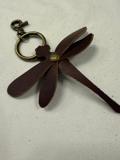 Leather Dragonfly Made from a Vintage Dyed Coach Handbag Bag Charm Antique Brass Hardware