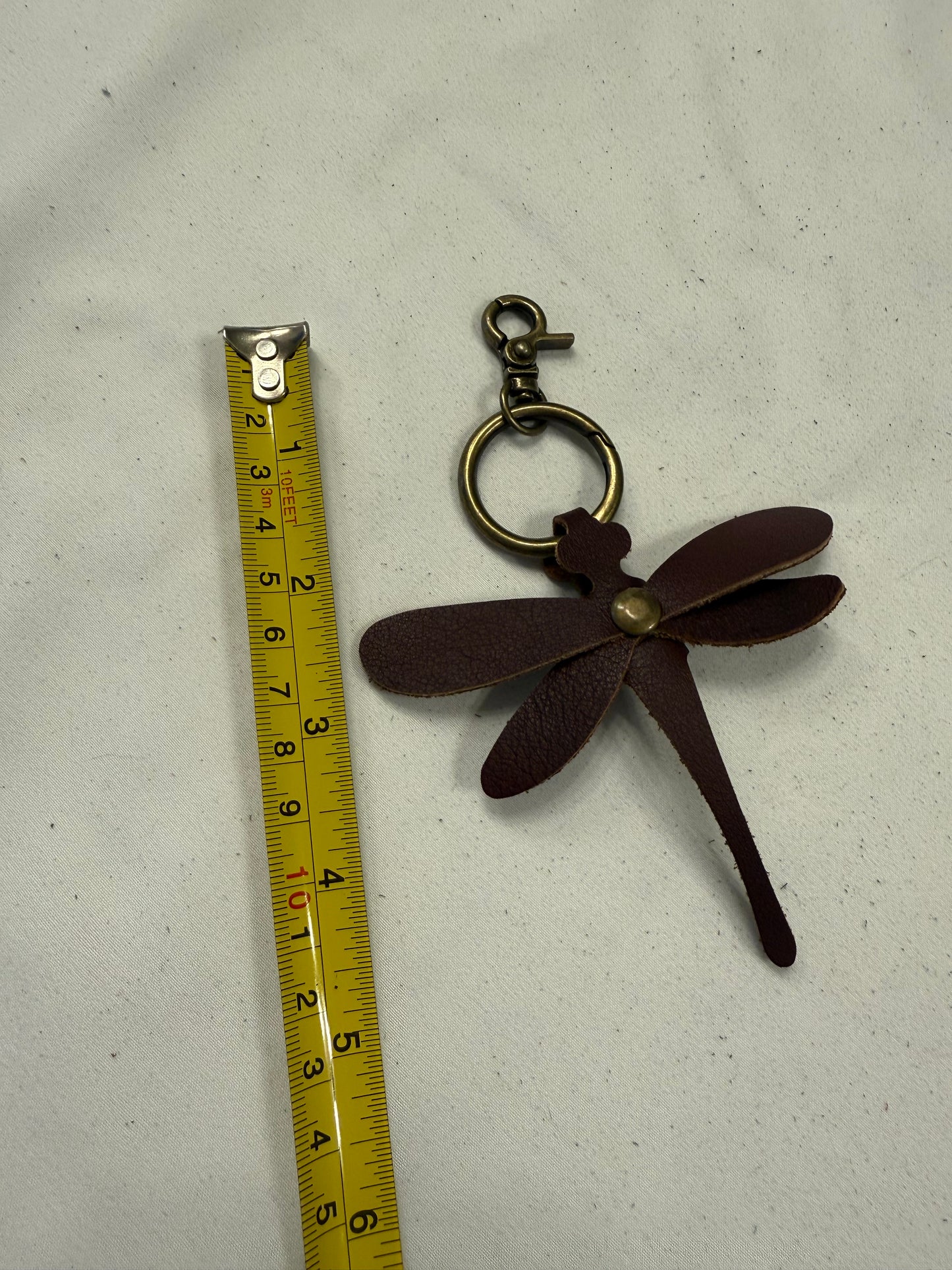 Leather Dragonfly Made from a Vintage Dyed Coach Handbag Bag Charm Antique Brass Hardware
