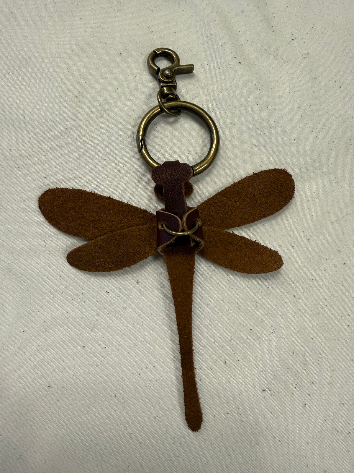 Leather Dragonfly Made from a Vintage Dyed Coach Handbag Bag Charm Antique Brass Hardware