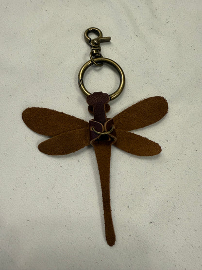 Leather Dragonfly Made from a Vintage Dyed Coach Handbag Bag Charm Antique Brass Hardware
