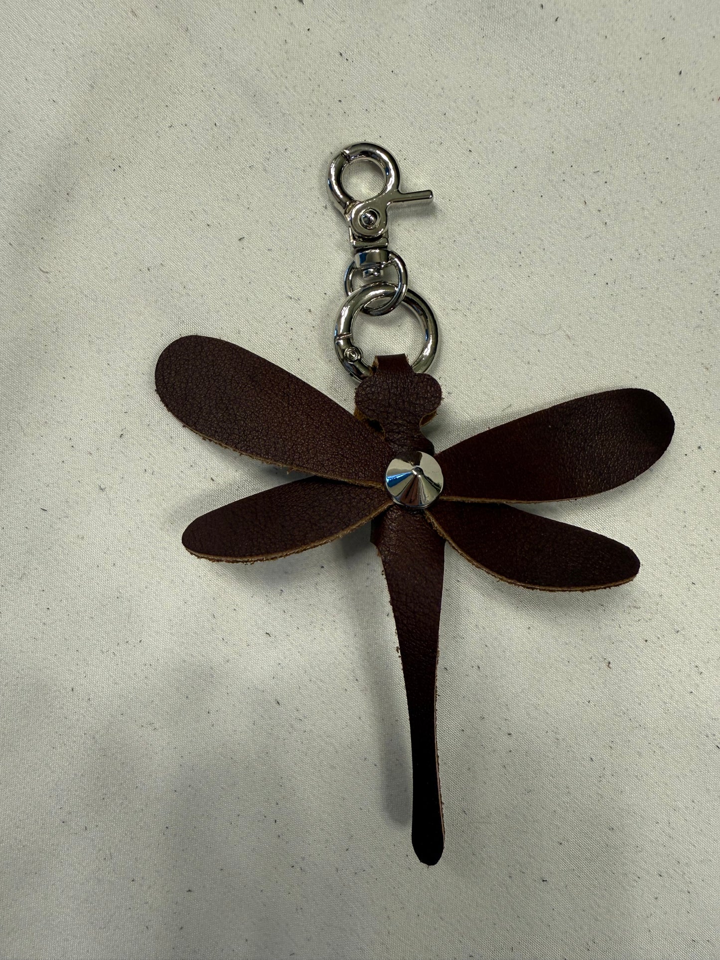 Dragonfly Bag Charm made from a Dyed Vintage Coach Bag Silver Tone Hardware