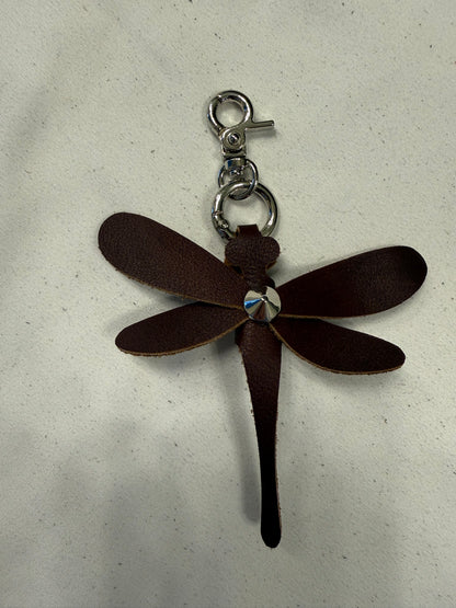 Dragonfly Bag Charm made from a Dyed Vintage Coach Bag Silver Tone Hardware