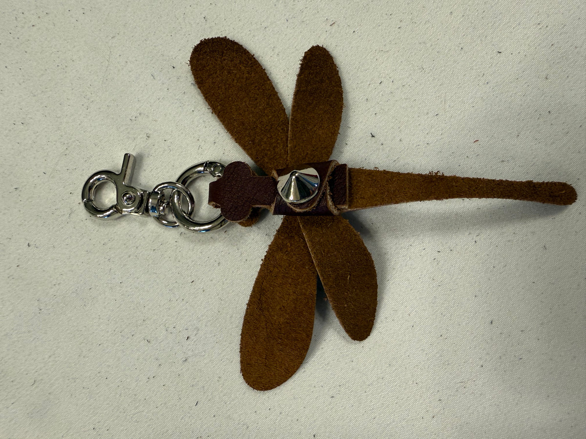 Dragonfly Bag Charm made from a Dyed Vintage Coach Bag Silver Tone Hardware