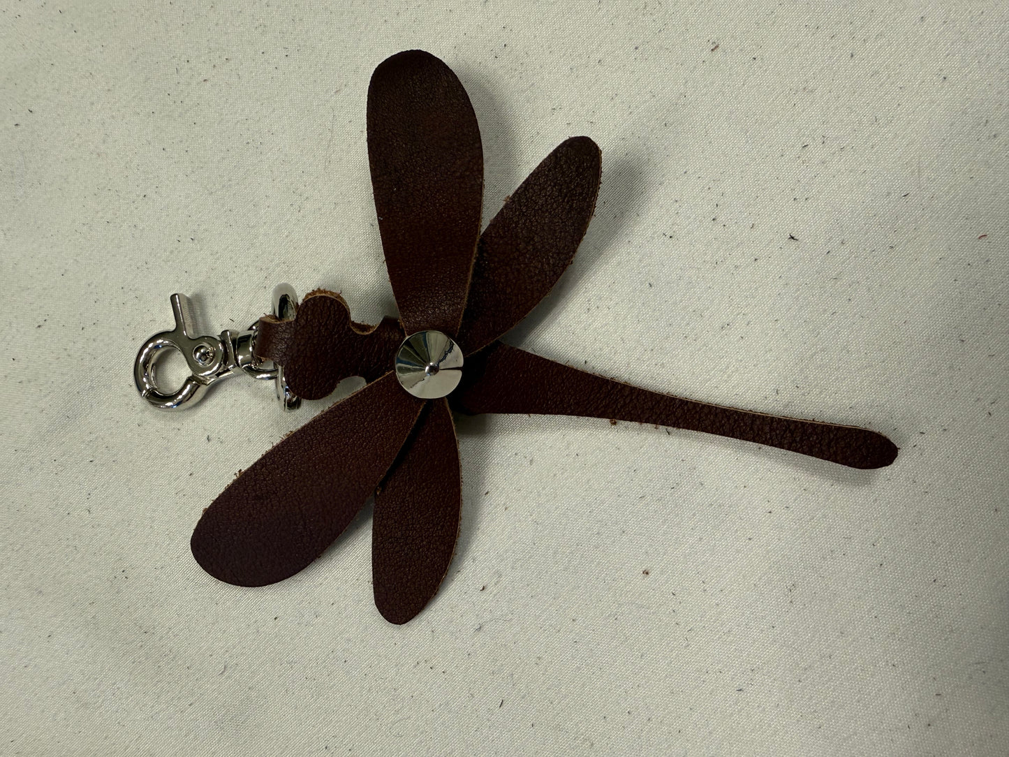 Dragonfly Bag Charm made from a Dyed Vintage Coach Bag Silver Tone Hardware