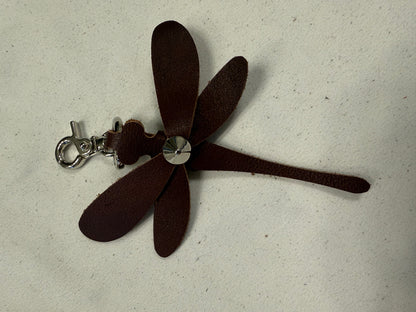 Dragonfly Bag Charm made from a Dyed Vintage Coach Bag Silver Tone Hardware