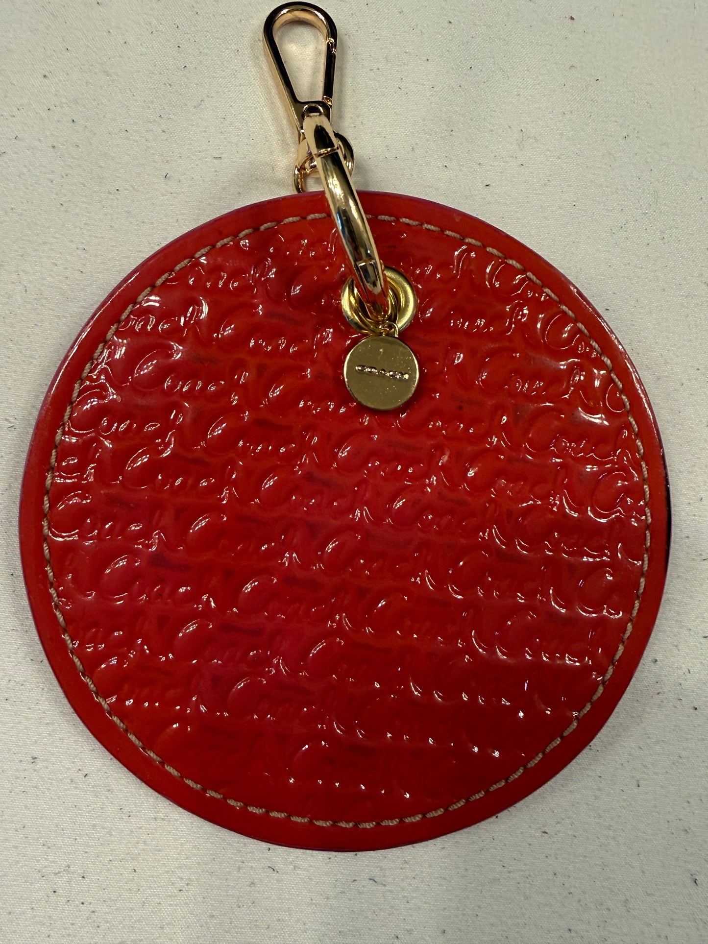 Repurposed 1990s Coach Coaster with Coach Rhinestone Mini-Charm Bag Charm