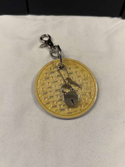 Repurposed Coach 1990s Coaster with Lock and Key Charm (works) Bag Charm