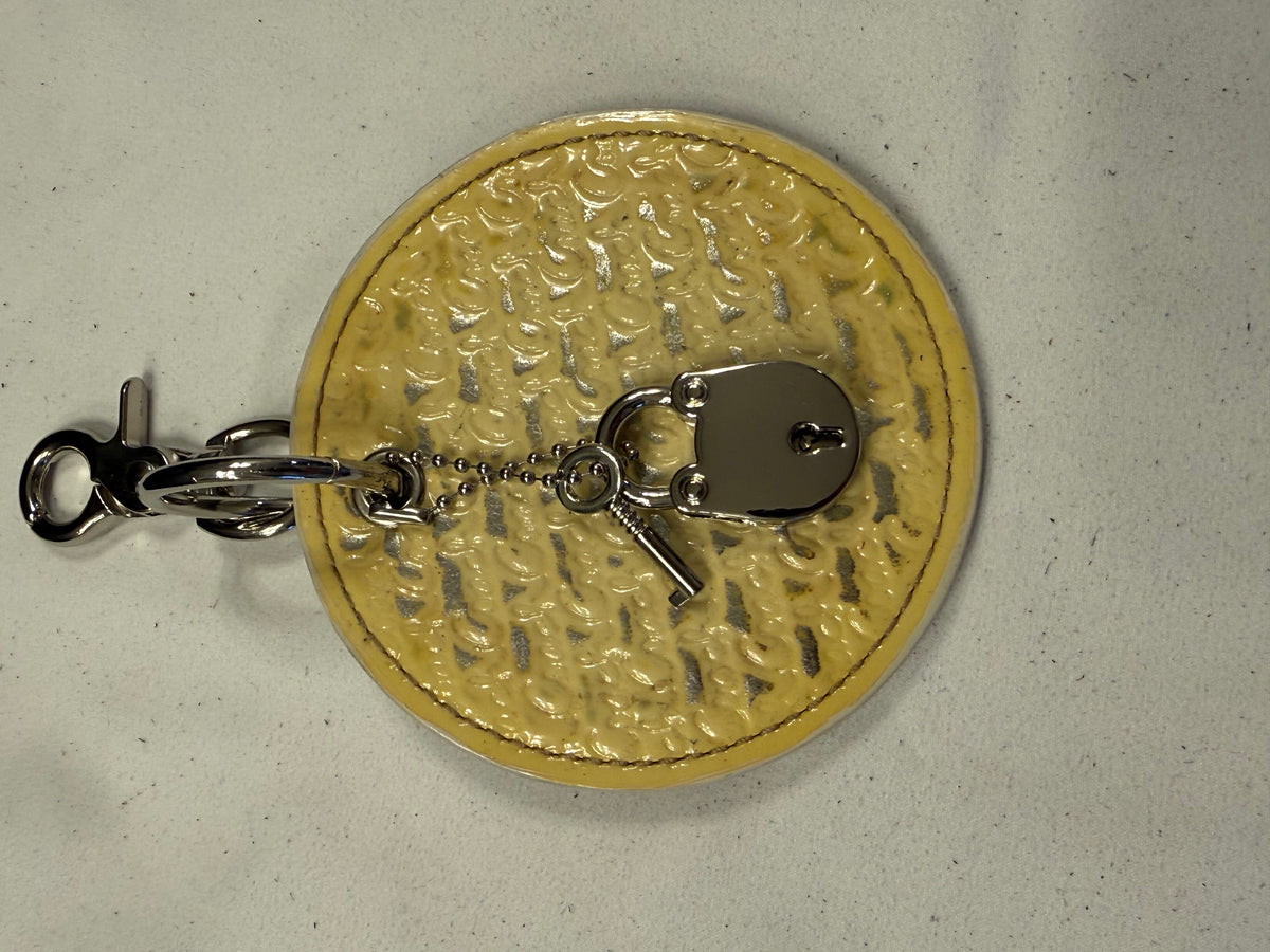 Repurposed Coach 1990s Coaster with Lock and Key Charm (works) Bag Charm