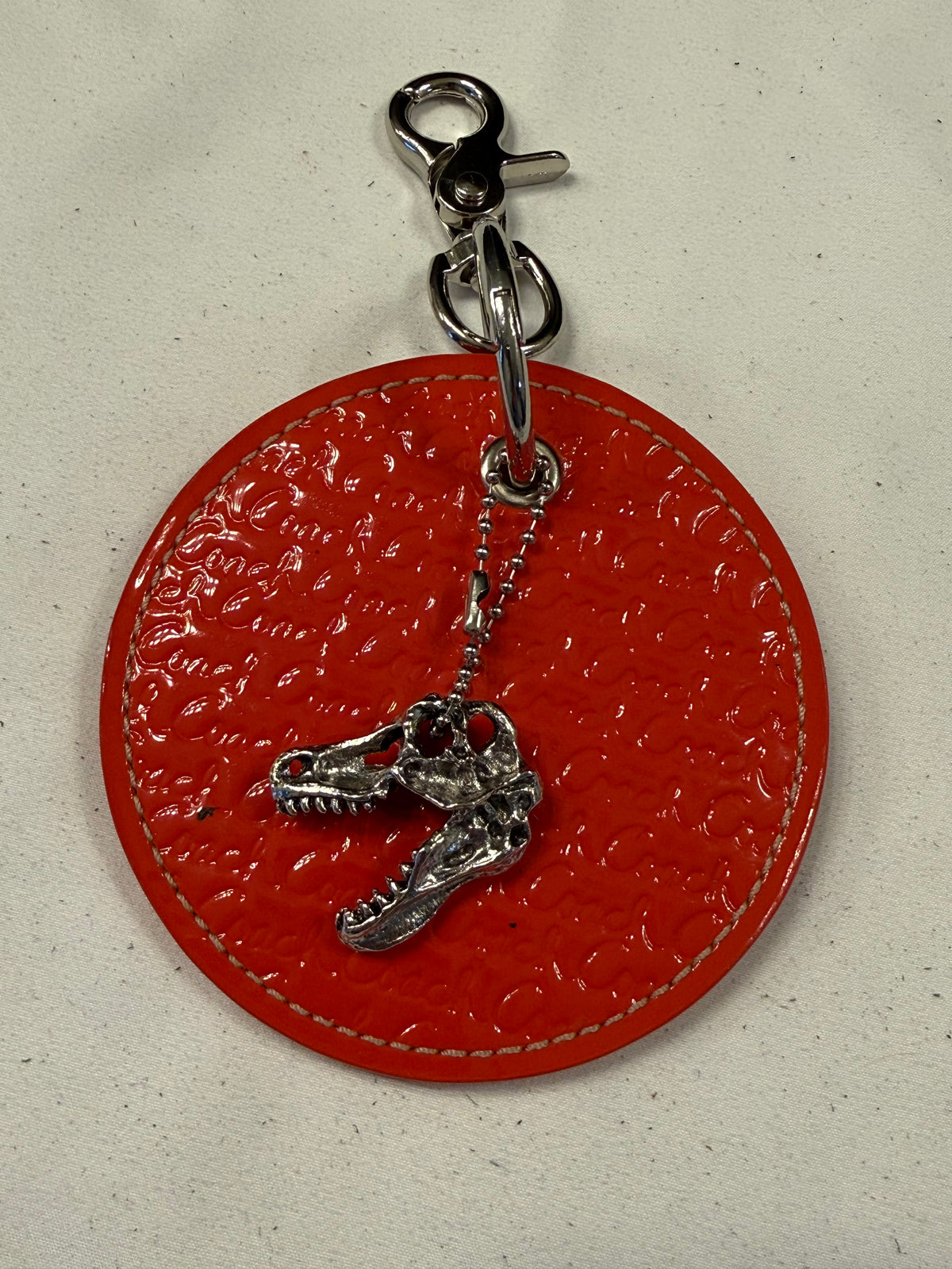 Repurposed Coach 1990s Coaster with Metal T-Rex Charm Bag Charm