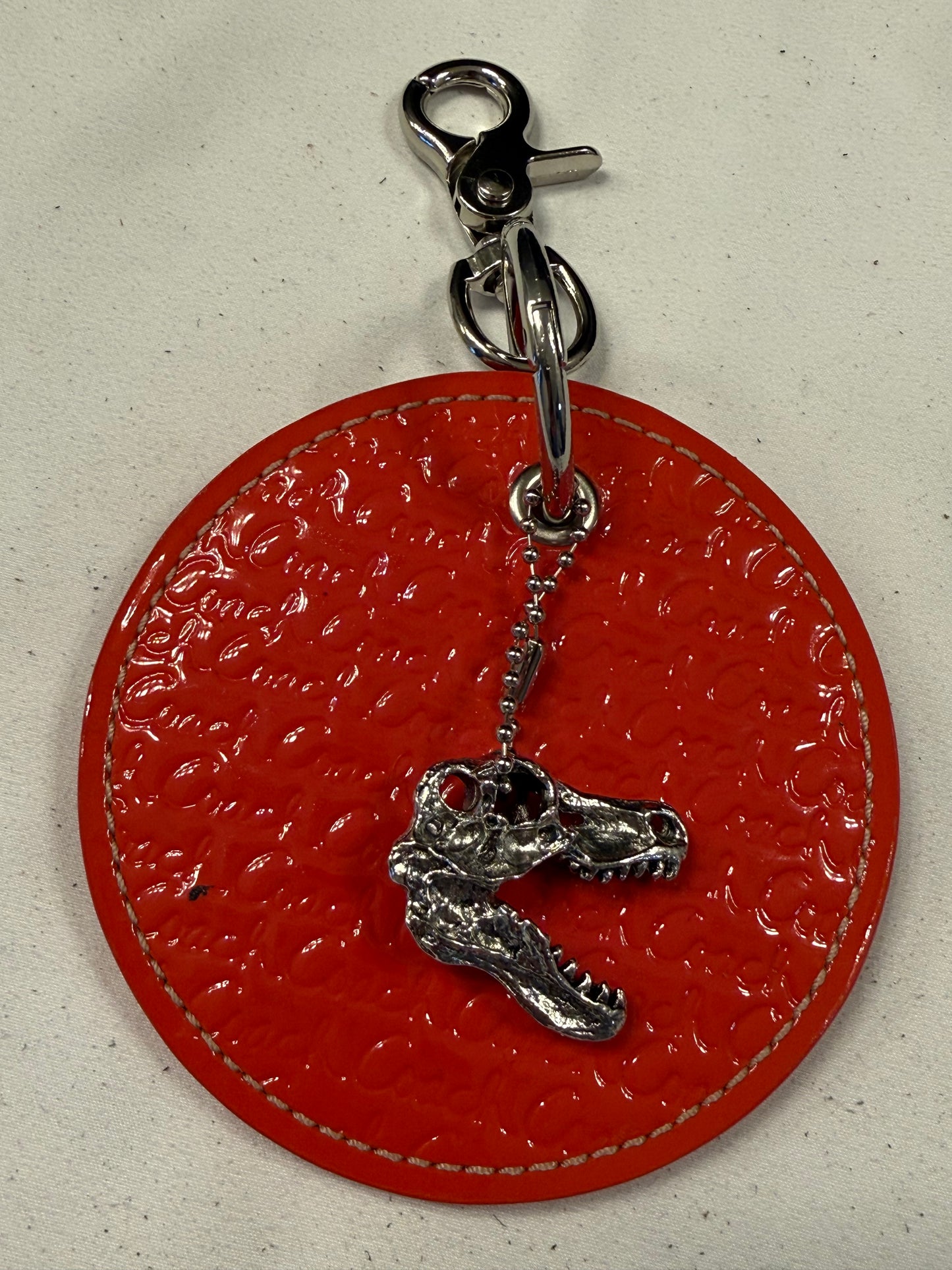 Repurposed Coach 1990s Coaster with Metal T-Rex Charm Bag Charm