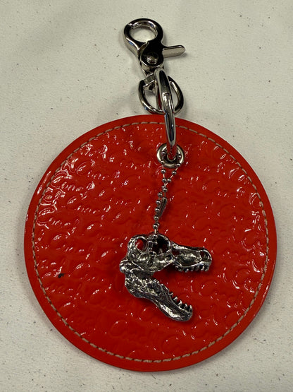 Repurposed Coach 1990s Coaster with Metal T-Rex Charm Bag Charm