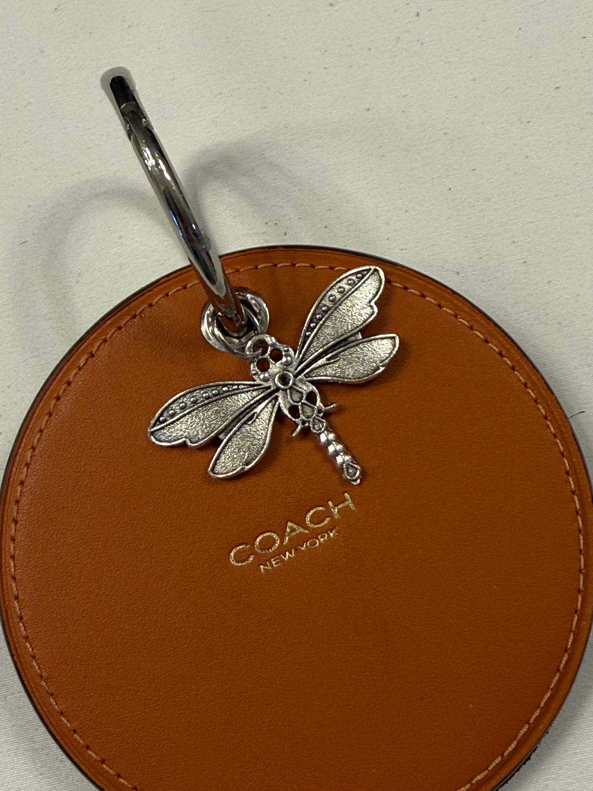 Repurposed Coach Coaster with Moss Mills Handbag Leather Painted Dragonfly with Dragonfly Charm