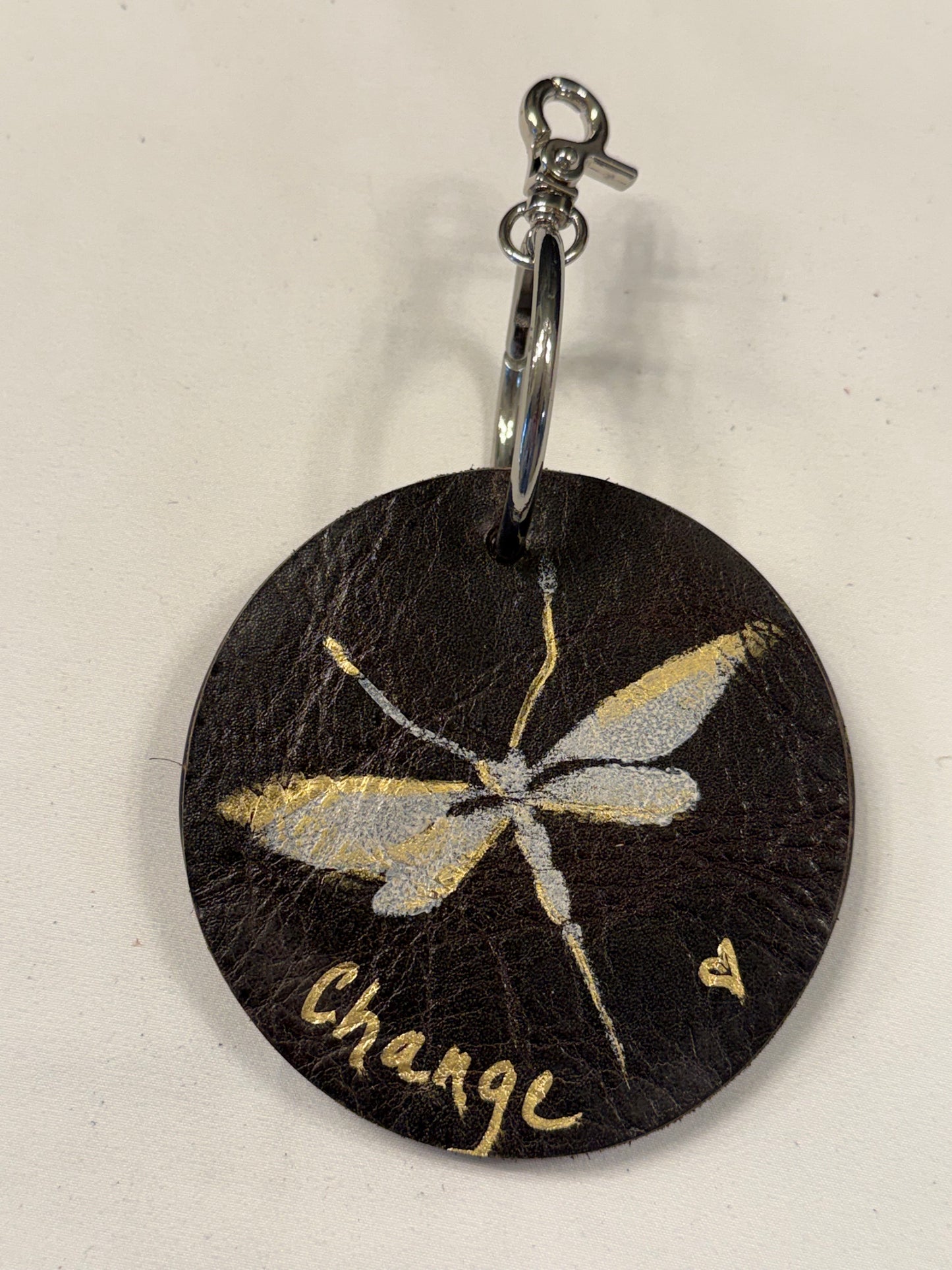 Repurposed Coach Coaster with Moss Mills Handbag Leather Painted Dragonfly with Dragonfly Charm