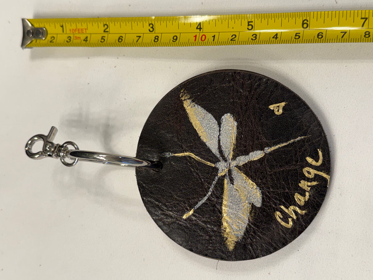Repurposed Coach Coaster with Moss Mills Handbag Leather Painted Dragonfly with Dragonfly Charm