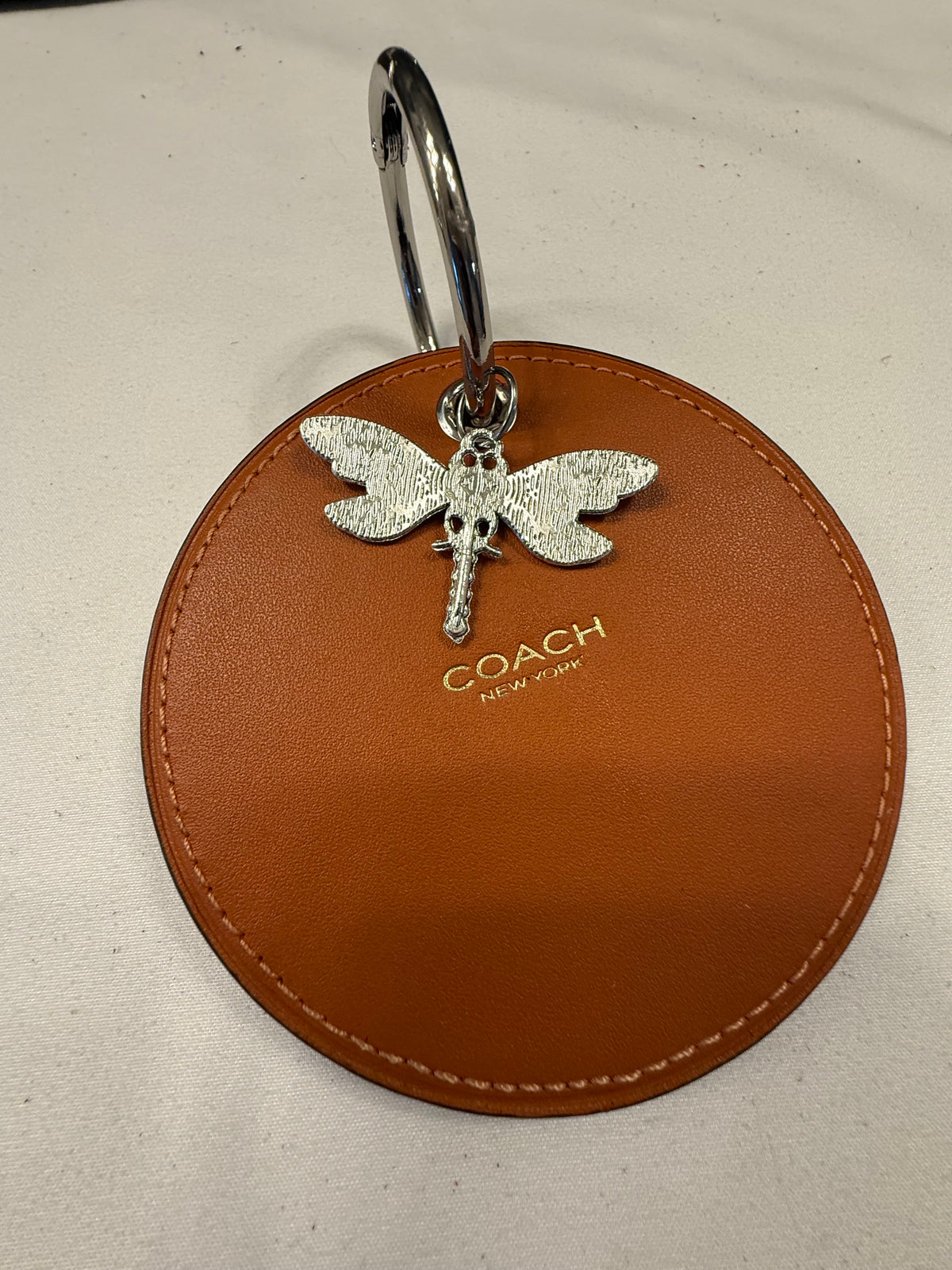 Repurposed Coach Coaster with Moss Mills Handbag Leather Painted Dragonfly with Dragonfly Charm