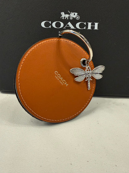 Repurposed Coach Coaster with Moss Mills Handbag Leather Painted Dragonfly with Dragonfly Charm