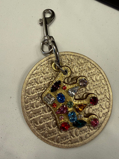 Repurposed Coach 1990s Gold Coaster with Coach Crown Jeweled Charm Bag Charm