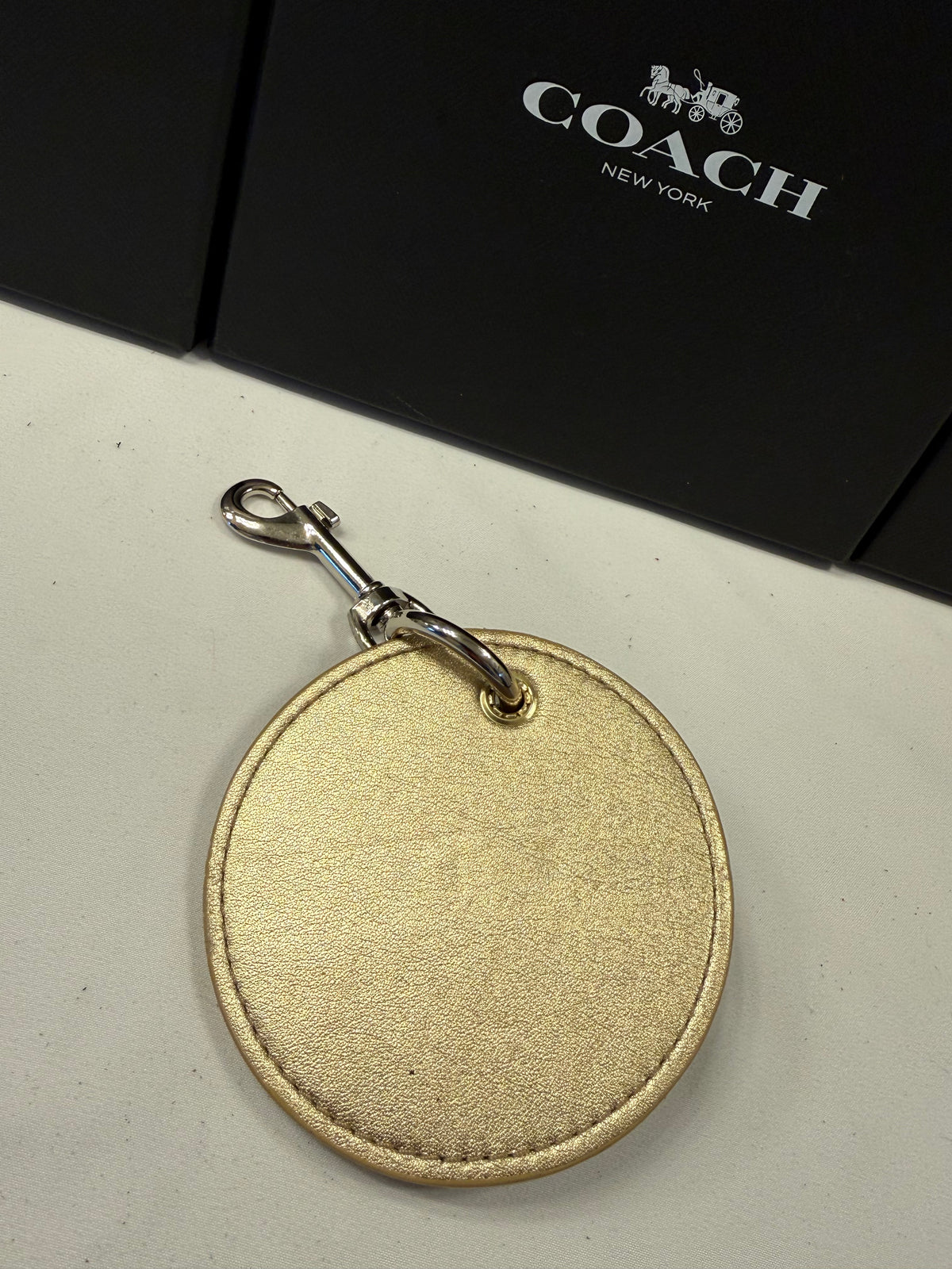 Repurposed Coach 1990s Gold Coaster with Coach Crown Jeweled Charm Bag Charm