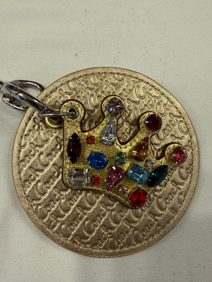 Repurposed Coach 1990s Gold Coaster with Coach Crown Jeweled Charm Bag Charm