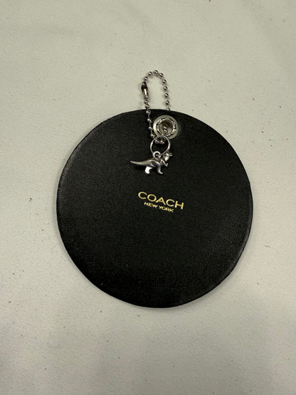 Repurposed Center of a Coach Coaster with T-Rex Embroidered Patch Bag Charm Silver Hardware