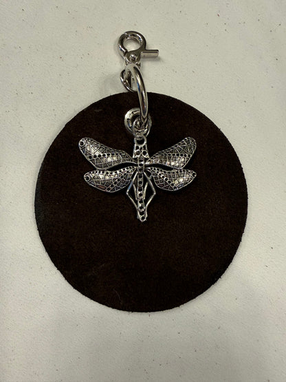 Repurposed Piece of a Moss Mills Handbag with Logo Embossed Painted Dragonfly and Dragonfly Charm Bag Charm