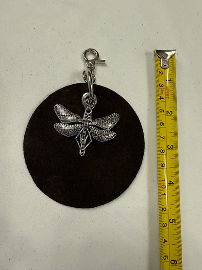 Repurposed Piece of a Moss Mills Handbag with Logo Embossed Painted Dragonfly and Dragonfly Charm Bag Charm