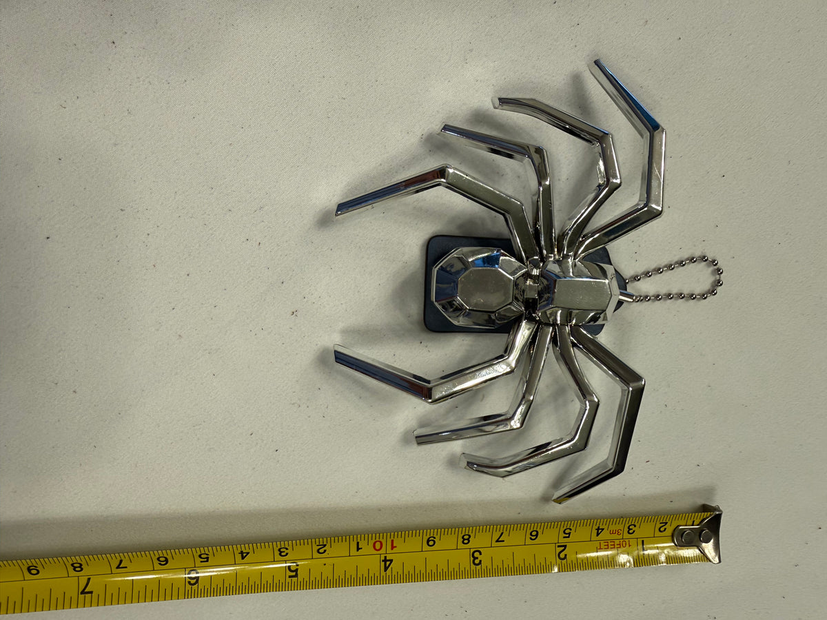 Repurposed Coach Blue Hangtag Bag Charm with Metallic Plastic Spider Emblem