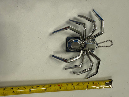 Repurposed Coach Blue Hangtag Bag Charm with Metallic Plastic Spider Emblem