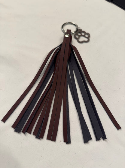 Handcut Two-Tone Leather Tassel with Leather Paw Print Charm