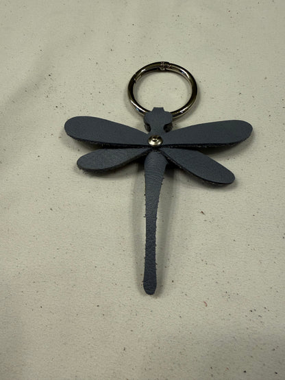 Handmade Leather Dragonfly Blue Silver Tone Hardware