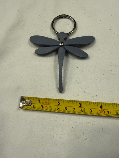 Handmade Leather Dragonfly Blue Silver Tone Hardware